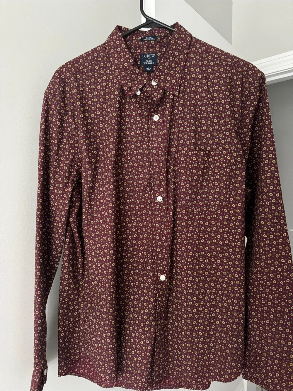 J. Crew Men's Burgundy Patterned Dress Shirt
